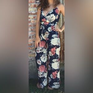 Floral Jumpsuit in Navy and Pink